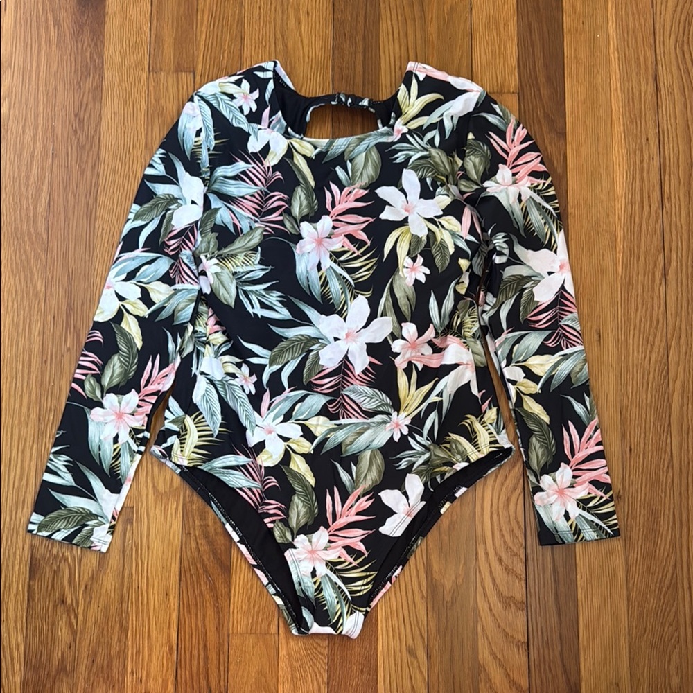 Tropical Floral Long Sleeve One-Piece Swimsuit